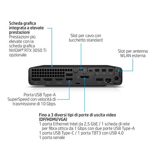 HP Elite Mini 800 G9 Intel Core i7 i7-13700T 16 GB DDR5-SDRAM 512 GB SSD Windows 11 Pro Mini PC Nero
