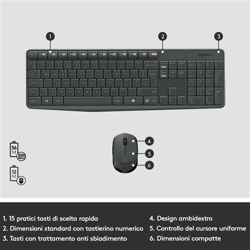 Logitech MK235 tastiera Mouse incluso Universale QWERTY Italiano Grigio
