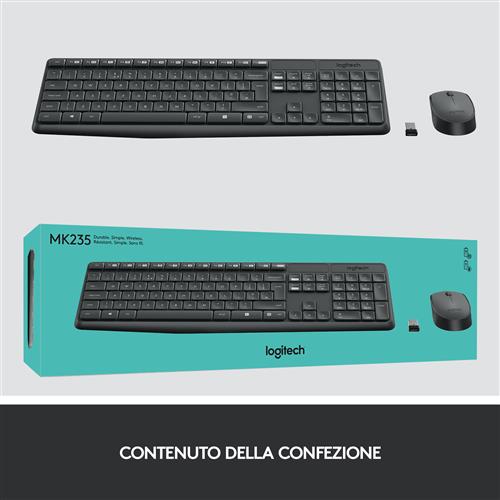Logitech MK235 tastiera Mouse incluso Universale QWERTY Italiano Grigio