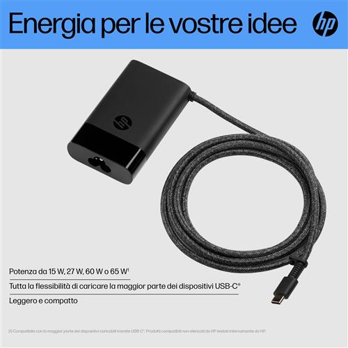 HP USB-C 65W Laptop Charger adattatore e invertitore Interno Nero