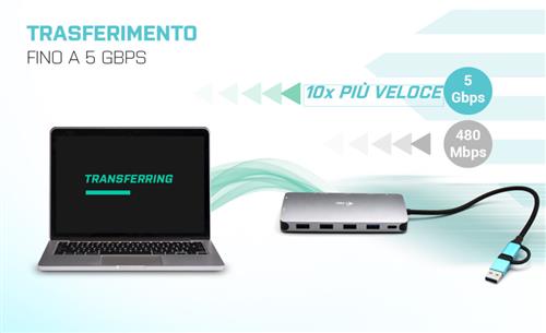i-tec CANANOTDOCKPD replicatore di porte e docking station per laptop Cablato USB 3.2 Gen 1 (3.1 Gen 1) Type-A + Type-C Argento