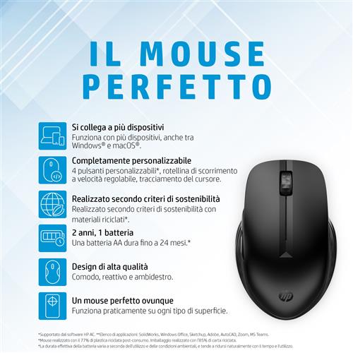 HP 435 Multi-Device Wireless mouse Ambidestro RF senza fili + Bluetooth 4000 DPI