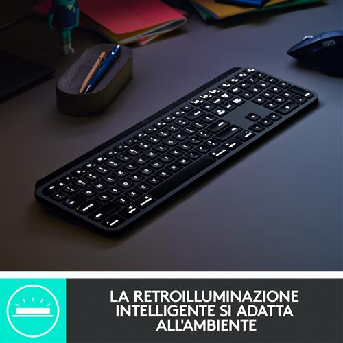 Logitech MX Keys f/ Mac tastiera Ufficio RF senza fili + Bluetooth QWERTY Italiano Grigio