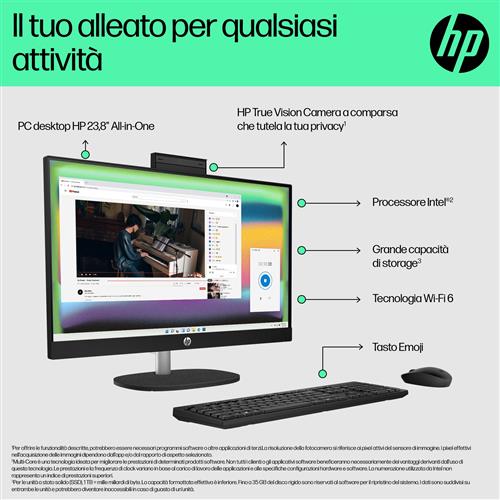 HP 24-cr0019nl Intel Core i3 i3-1315U 60,5 cm (23.8) 1920 x 1080 Pixel PC All-in-one 8 GB DDR4-SDRAM 512 GB SSD Windows 11 Home Wi-Fi 6 (802.11ax) Bianco