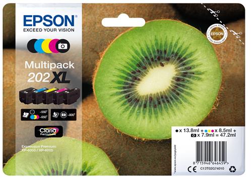 Epson Kiwi 202XL cartuccia d'inchiostro 1 pz Originale Resa elevata (XL) Nero, Nero per foto, Ciano, Magenta, Giallo