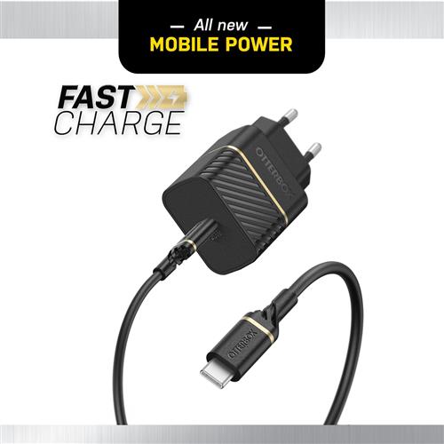 EU WALL CHARGER 20W 1X USB-C 20W USB-PD USB C-C CABLE 1M BLAC