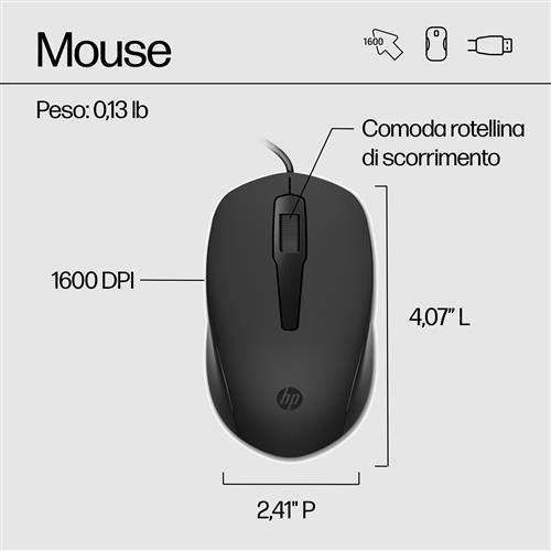 HP 150 Wired Mouse and Keyboard tastiera Mouse incluso USB Nero
