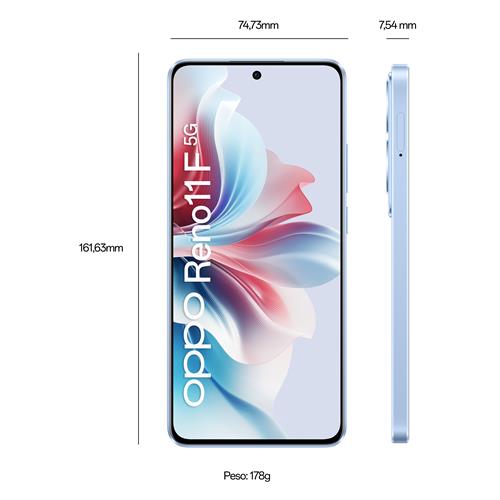 OPPO Reno11 F 5G Smartphone, AI Tripla fotocamera 64+8+2MP, Selfie 32MP, Display 6.7” 120HZ AMOLED FHD+, 5000mAh, RAM 8(Esp4GB/6GB/8GB)+ROM 256GB (esp2TB), [Versione Italia], Ocean Blue