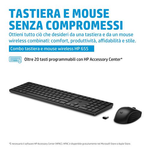 HP 655 Wireless Keyboard and Mouse Combo tastiera Mouse incluso Casa RF Wireless Nero