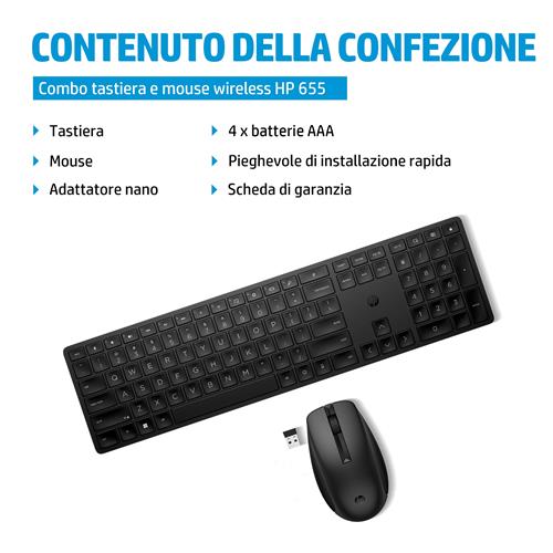 HP 655 Wireless Keyboard and Mouse Combo tastiera Mouse incluso Casa RF Wireless Nero