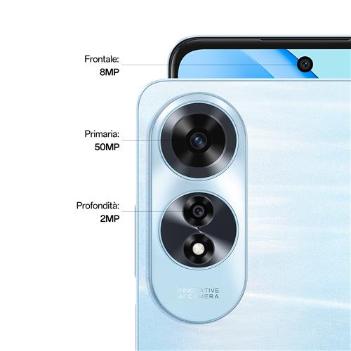 OPPO A60 Smartphone, AI Doppia Fotocamera 50+2MP, Selfie 8MP, Display 6.67” 90HZ LCD HD+, 5000mAh, RAM 8(Esp4GB/6GB/8GB)+ROM 256GB (esp1TB), IP65, Ripple Blue