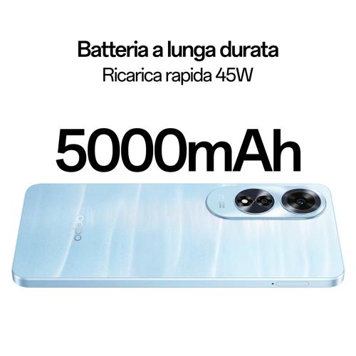 OPPO A60 Smartphone, AI Doppia Fotocamera 50+2MP, Selfie 8MP, Display 6.67” 90HZ LCD HD+, 5000mAh, RAM 8(Esp4GB/6GB/8GB)+ROM 256GB (esp1TB), IP65, Ripple Blue