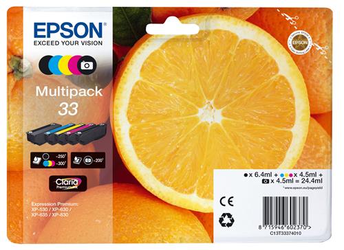 Epson Oranges C13T33374011 cartuccia d'inchiostro 1 pz Originale Resa standard Nero, Nero per foto, Ciano, Magenta, Giallo