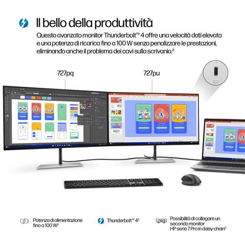 HP Series 7 Pro 27 inch QHD Thunderbolt 4 Monitor - 727pu Monitor PC 68,6 cm (27) 2560 x 1440 Pixel Quad HD LCD Nero