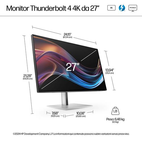 HP Series 7 Pro 27 inch 4K Thunderbolt 4 Monitor - 727pk Monitor PC 68,6 cm (27) 3840 x 2160 Pixel 4K Ultra HD LCD Nero
