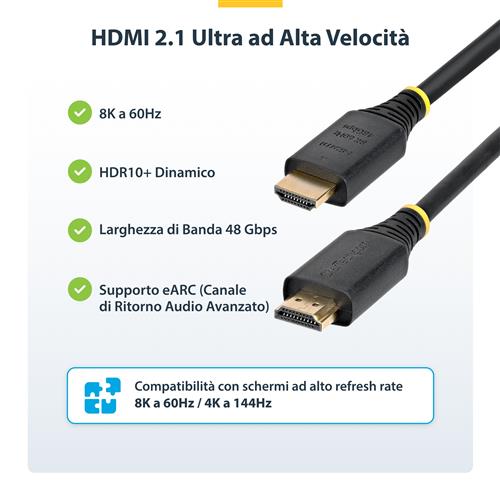 CAVO HDMI 2.1 8K 60HZ DA 3M CERTIFICATO AD ALTISSIMA VELOCIT