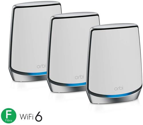 NETGEAR Orbi RBK853 AX6000 WiFi 6 Mesh System Banda tripla (2.4 GHz/5 GHz/5 GHz) Wi-Fi 6 (802.11ax) Grigio 4 Interno