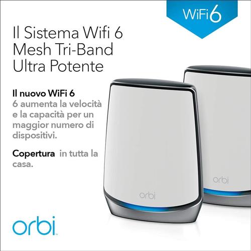 NETGEAR Orbi RBK852 AX6000 WiFi 6 Mesh System Banda tripla (2.4 GHz/5 GHz/5 GHz) Wi-Fi 6 (802.11ax) Grigio, Bianco 8 Interno