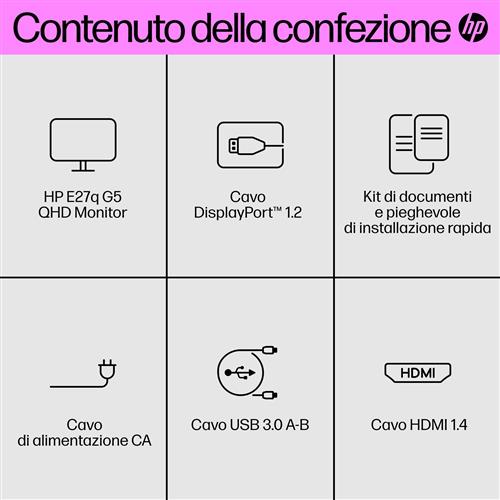HP E27q G5 QHD Monitor Monitor PC 68,6 cm (27) 2560 x 1440 Pixel Quad HD LCD Nero, Argento