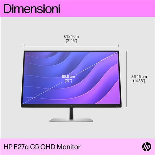 HP E27q G5 QHD Monitor Monitor PC 68,6 cm (27) 2560 x 1440 Pixel Quad HD LCD Nero, Argento