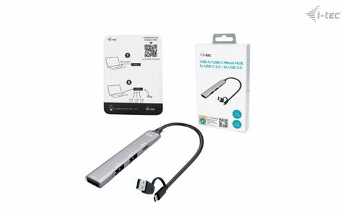 i-tec CAHUBMETALMINI4 hub di interfaccia USB 3.2 Gen 1 (3.1 Gen 1) Type-A + Type-C 5000 Mbit/s Argento