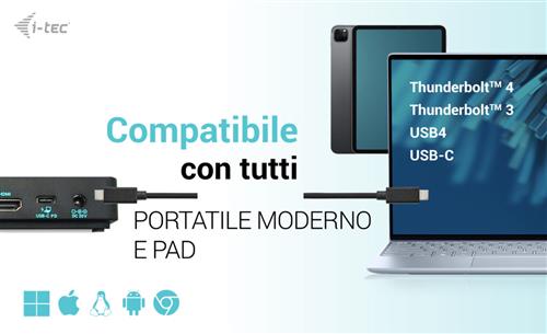 i-tec C31TRIPLEDOCKPDPRO2 replicatore di porte e docking station per laptop Cablato USB 3.2 Gen 1 (3.1 Gen 1) Type-C Nero