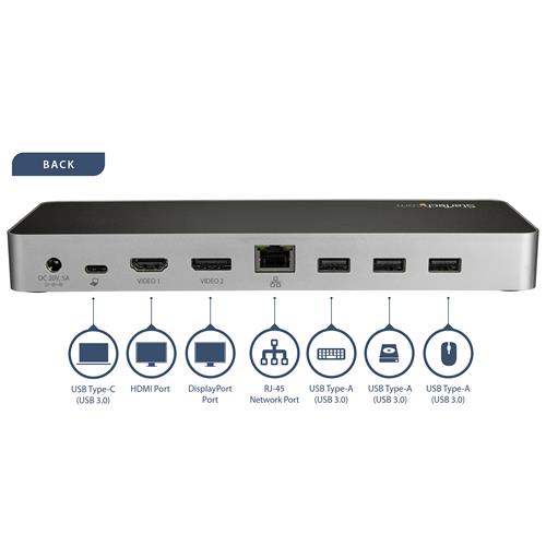 StarTech.com DK30CHDPPDUE replicatore di porte e docking station per laptop Cablato USB 3.2 Gen 1 (3.1 Gen 1) Type-C Nero, Argento