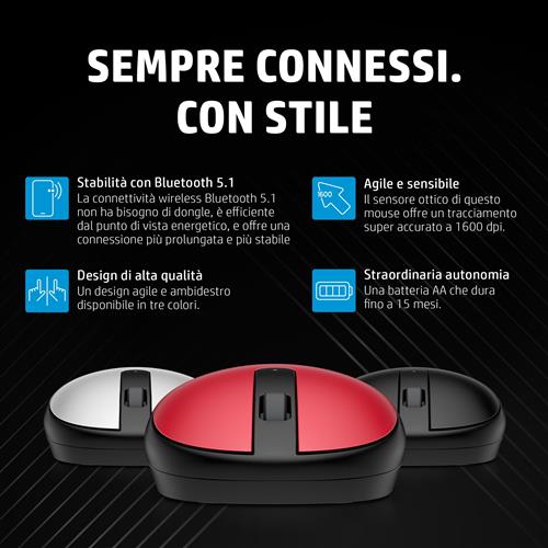 HP 240 Black Bluetooth mouse Ambidestro Ottico 1600 DPI