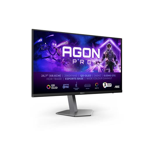 AOC AGON PRO AG276QZD2 Monitor PC 67,8 cm (26.7) 2560 x 1440 Pixel Quad HD QD-OLED Grigio