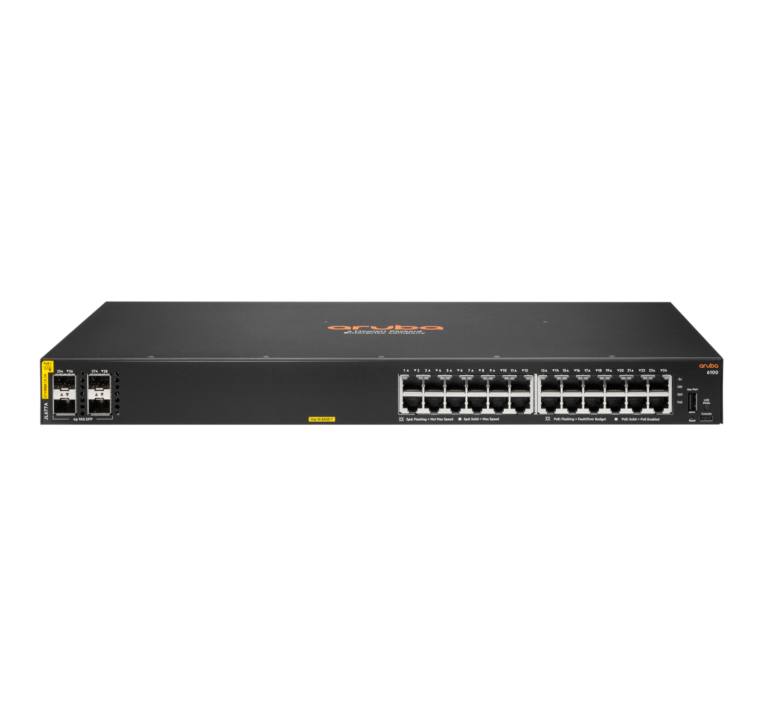 HPE Aruba Networking Aruba 6100 24G Class4 PoE 4SFP+ 370W Gestito L3 Gigabit Ethernet (10/100/1000) Supporto Power over Ethernet (PoE) 1U Nero