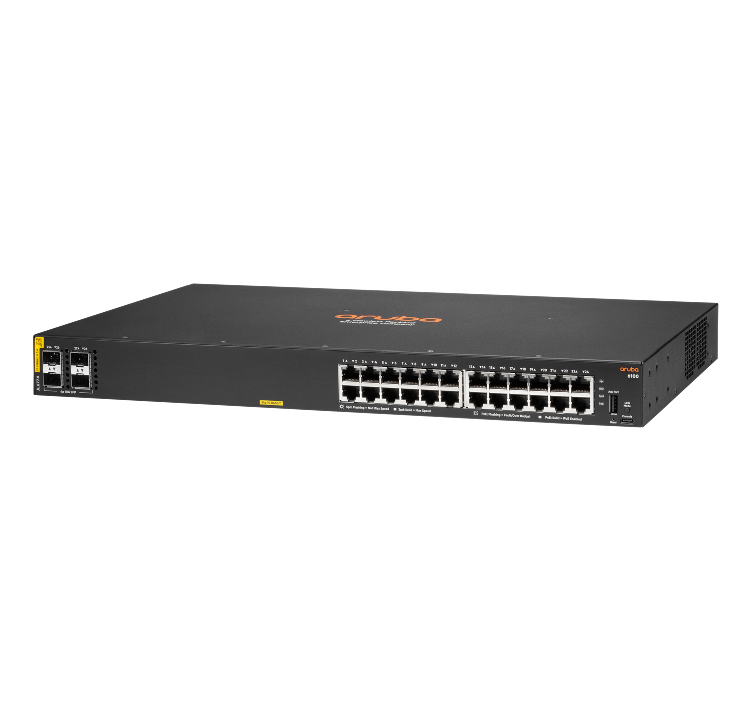 HPE Aruba Networking Aruba 6100 24G Class4 PoE 4SFP+ 370W Gestito L3 Gigabit Ethernet (10/100/1000) Supporto Power over Ethernet (PoE) 1U Nero