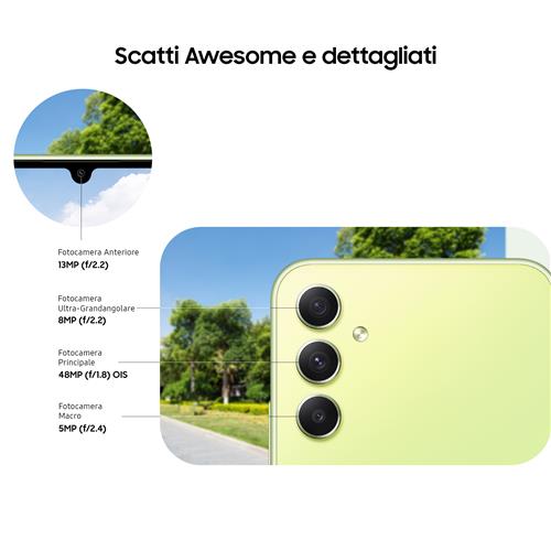 Samsung Galaxy A34 5G Display FHD+ Super AMOLED 6.6”, Android 13, 6GB RAM, 128GB, Doppia SIM, Batteria 5.000 mAh, Awesome Lime