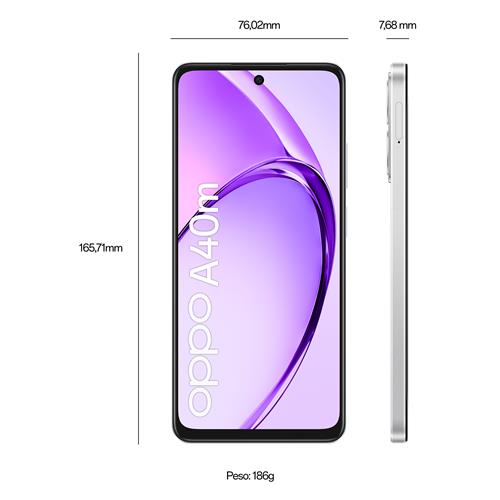 OPPO A40M Smartphone, Fotocamera AI 50MP, Selfie 5MP, Display 6.67” 90HZ LCD HD+, 5100mAh, RAM 16 GB (8+8) + ROM 256GB, IP54, [Versione Italia], Starlight White
