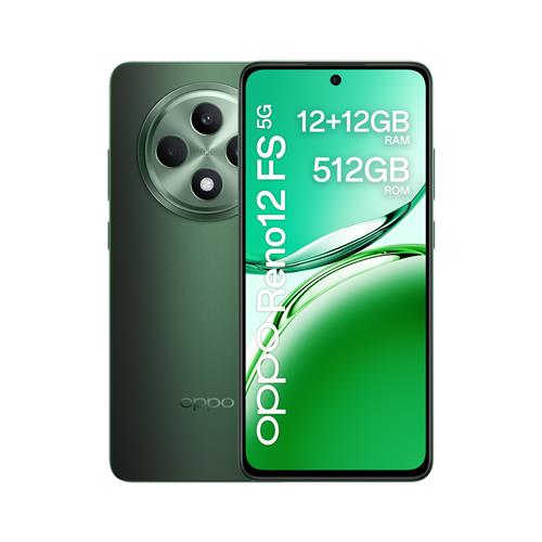 OPPO Reno12 FS 5G AI Smartphone, Tripla fotocamera 50+8+2MP, Selfie 32MP, Display 6.67” 120HZ AMOLED FHD+, 5000mAh, RAM 24 GB (12+12) + ROM 512GB, [Versione Italia], Olive Green