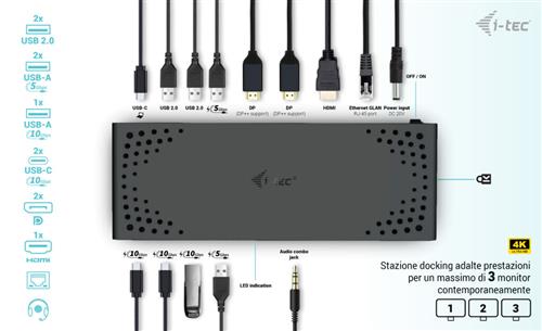 i-tec C31TRIPLE4KDOCKPD replicatore di porte e docking station per laptop Cablato USB 3.2 Gen 1 (3.1 Gen 1) Type-C Nero