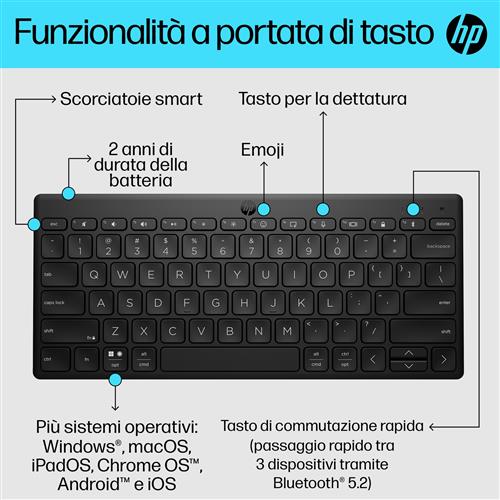 HP 355 Compact Multi-Device Bluetooth Keyboard tastiera Casa Nero