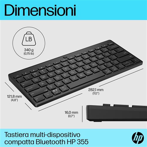 HP 355 Compact Multi-Device Bluetooth Keyboard tastiera Casa Nero