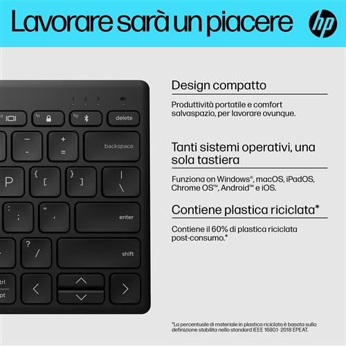 HP 355 Compact Multi-Device Bluetooth Keyboard tastiera Casa Nero