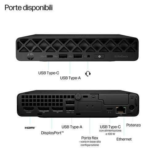 HP EliteDesk 8 Mini G1i AI Wolf Pro Security Edition Intel Core Ultra 7 265T 32 GB DDR5-SDRAM 1 TB SSD Windows 11 Pro Mini PC AI PC Nero