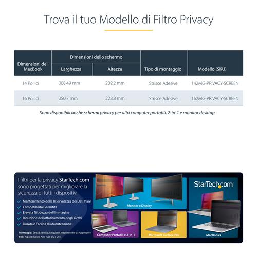 FILTRO PRIVACY PER MACBOOK PRO 21/23  SCHERMO PRIVACY  16IN ORO