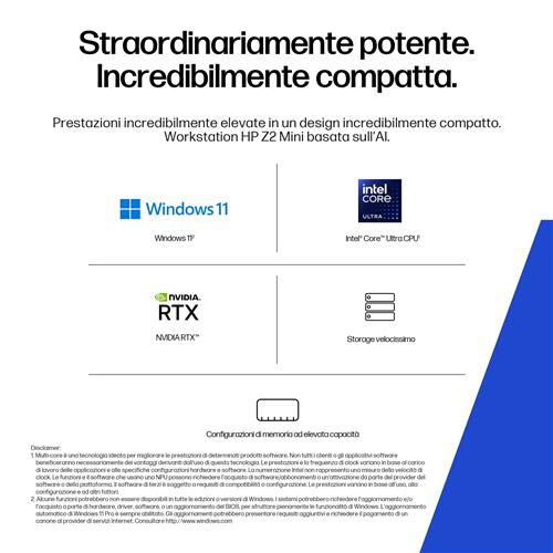 HP Z2 Mini G1i Wolf Pro Security Edition Intel Core Ultra 7 265 32 GB DDR5-SDRAM 1 TB SSD Windows 11 Pro Mini PC Stazione di lavoro AI Workstation, AI PC Nero