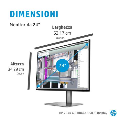 HP Z24u G3 WUXGA USB-C Display Monitor PC 61 cm (24) 1920 x 1200 Pixel LED Argento