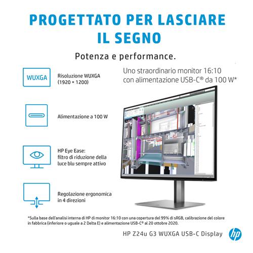 HP Z24u G3 WUXGA USB-C Display Monitor PC 61 cm (24) 1920 x 1200 Pixel LED Argento