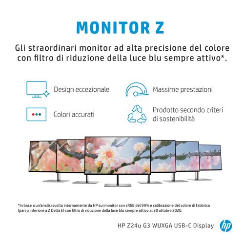 HP Z24u G3 WUXGA USB-C Display Monitor PC 61 cm (24) 1920 x 1200 Pixel LED Argento