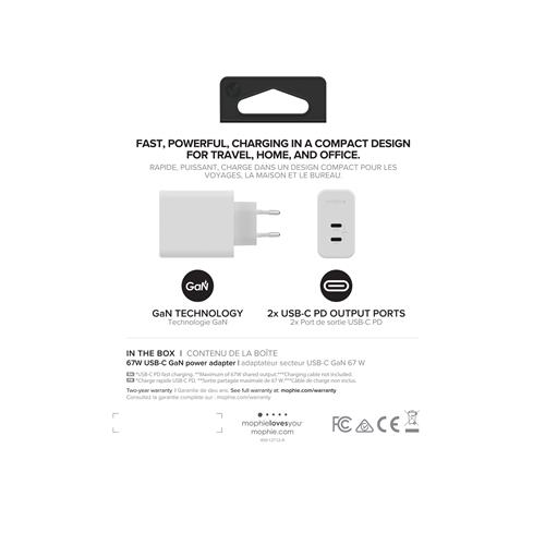 mophie 409909304 Caricabatterie per dispositivi mobili Computer portatile, Smartphone, Tablet Bianco AC Ricarica rapida Interno