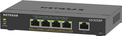 NETGEAR 5-Port Gigabit Ethernet PoE+ Plus Switch (GS305EP) Gestito L2/L3 Gigabit Ethernet (10/100/1000) Supporto Power over Ethernet (PoE) Nero