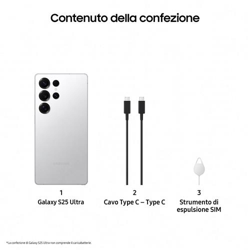 Samsung Galaxy S25 Ultra Smartphone AI, Display 6.9'' QHD+ Dynamic AMOLED 2X, Fotocamera 200MP, RAM 12GB, 256GB, 5.000 mAh, Titanium Whitesilver