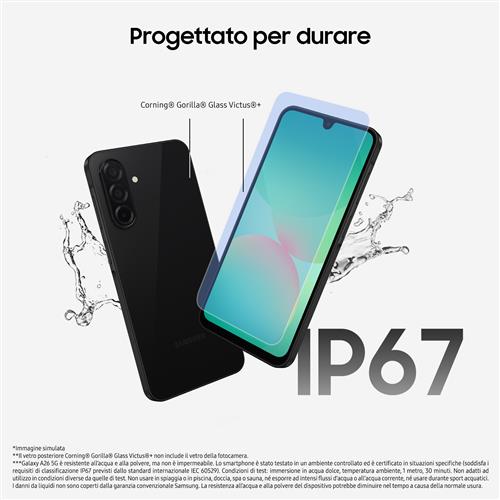 Samsung Galaxy A26 5G, Smartphone con Funzioni intelligenti, Display Super AMOLED 6.7”, 8GB RAM, 256GB, Batteria 5.000 mAh, memoria espandibile, Black