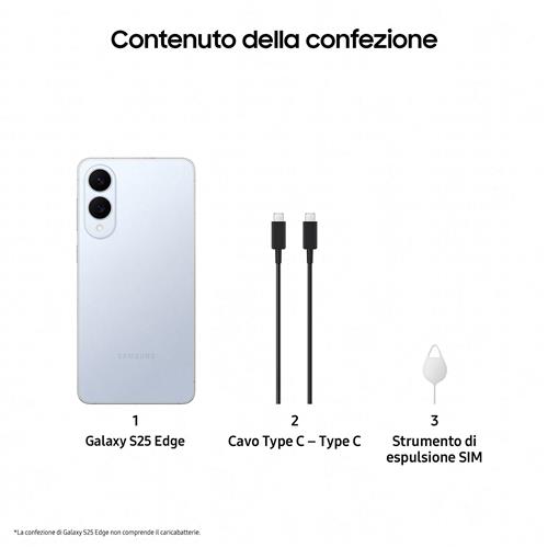 Samsung Galaxy S25 Edge, Smartphone AI, Display 6.7'' QHD+ Dynamic AMOLED 2X, Fotocamera 200MP, RAM 12GB, 512GB, 3.900 mAh, Titanium Icyblue