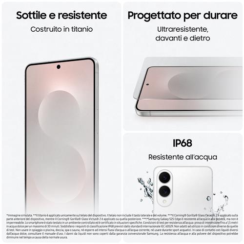 Samsung Galaxy S25 Edge, Smartphone AI, Display 6.7'' QHD+ Dynamic AMOLED 2X, Fotocamera 200MP, RAM 12GB, 512GB, 3.900 mAh, Titanium Icyblue